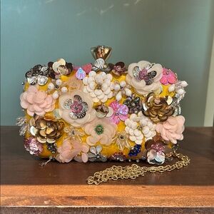 Bebe Floral Embellished Clutch with Chain Strap